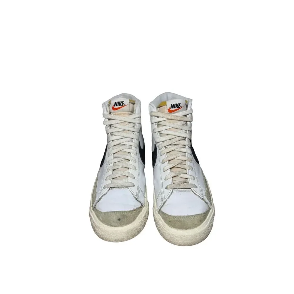 White High-Top Leather Sneaker with Black Swoosh - Men size 10
